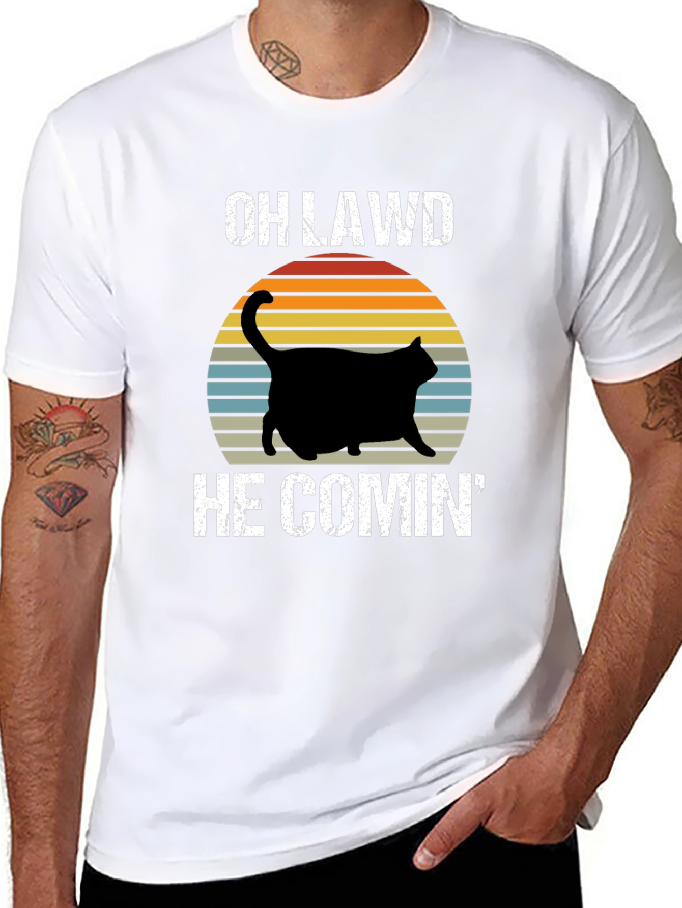 OH LAWD HE COMIN Black Cat T-Shirt