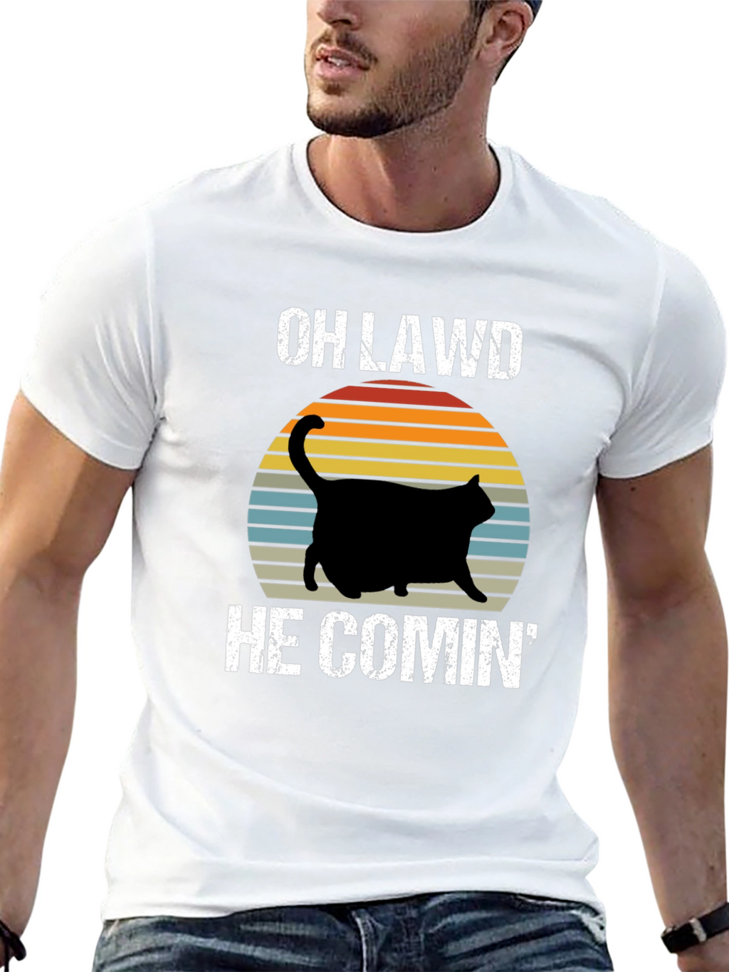 OH LAWD HE COMIN Black Cat T-Shirt