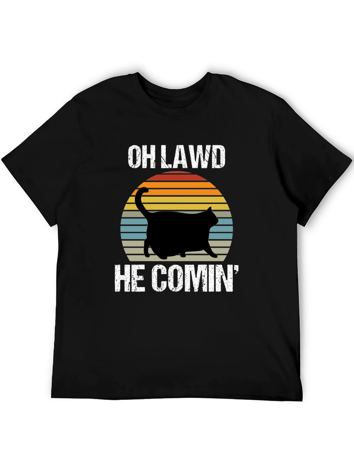 OH LAWD HE COMIN Black Cat T-Shirt