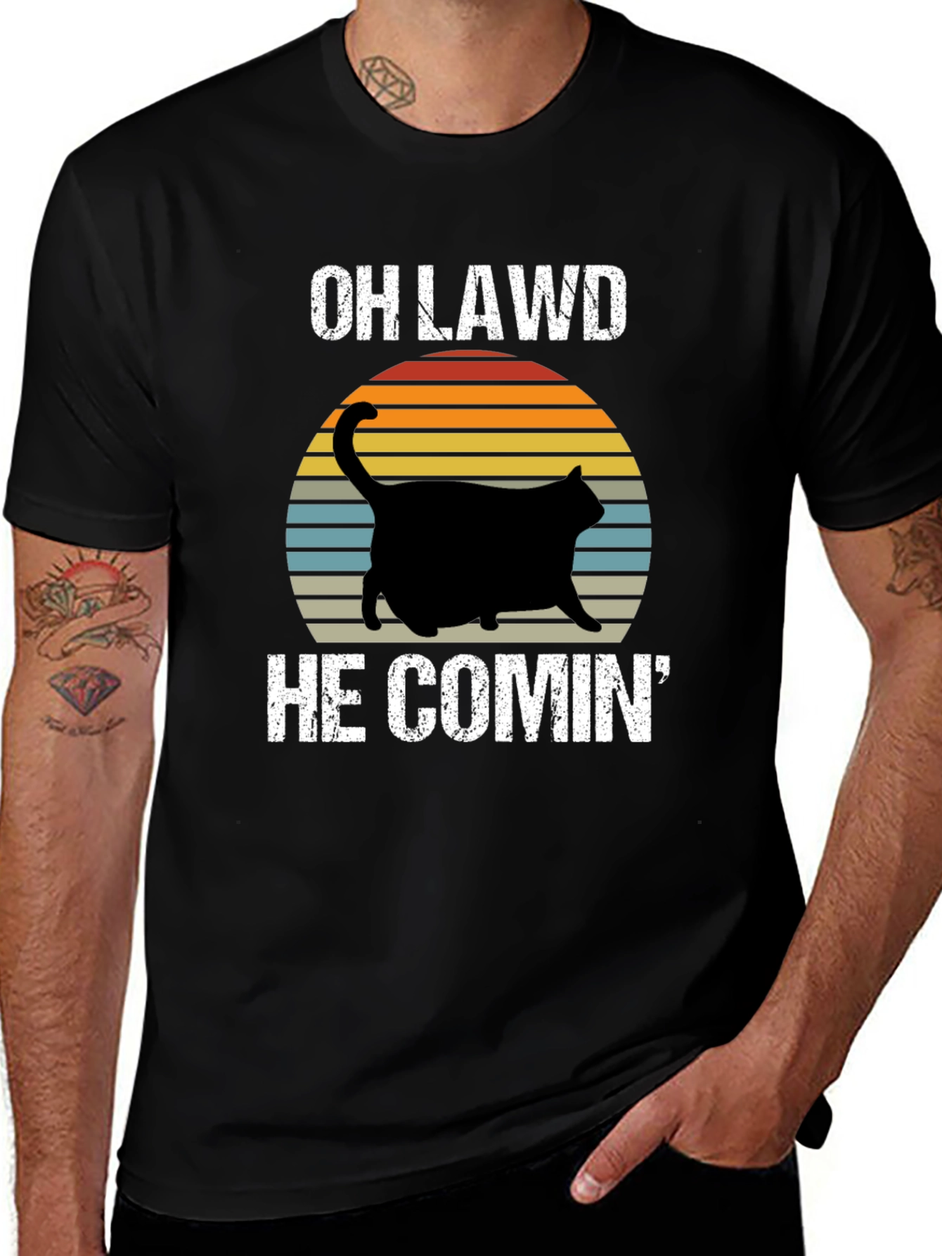 OH LAWD HE COMIN Black Cat T-Shirt