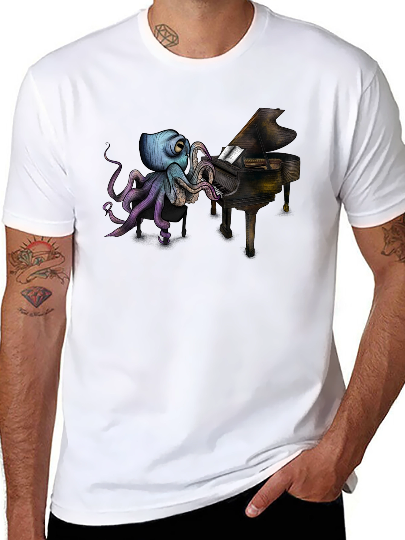 Octopus Pianist Black T-Shirt