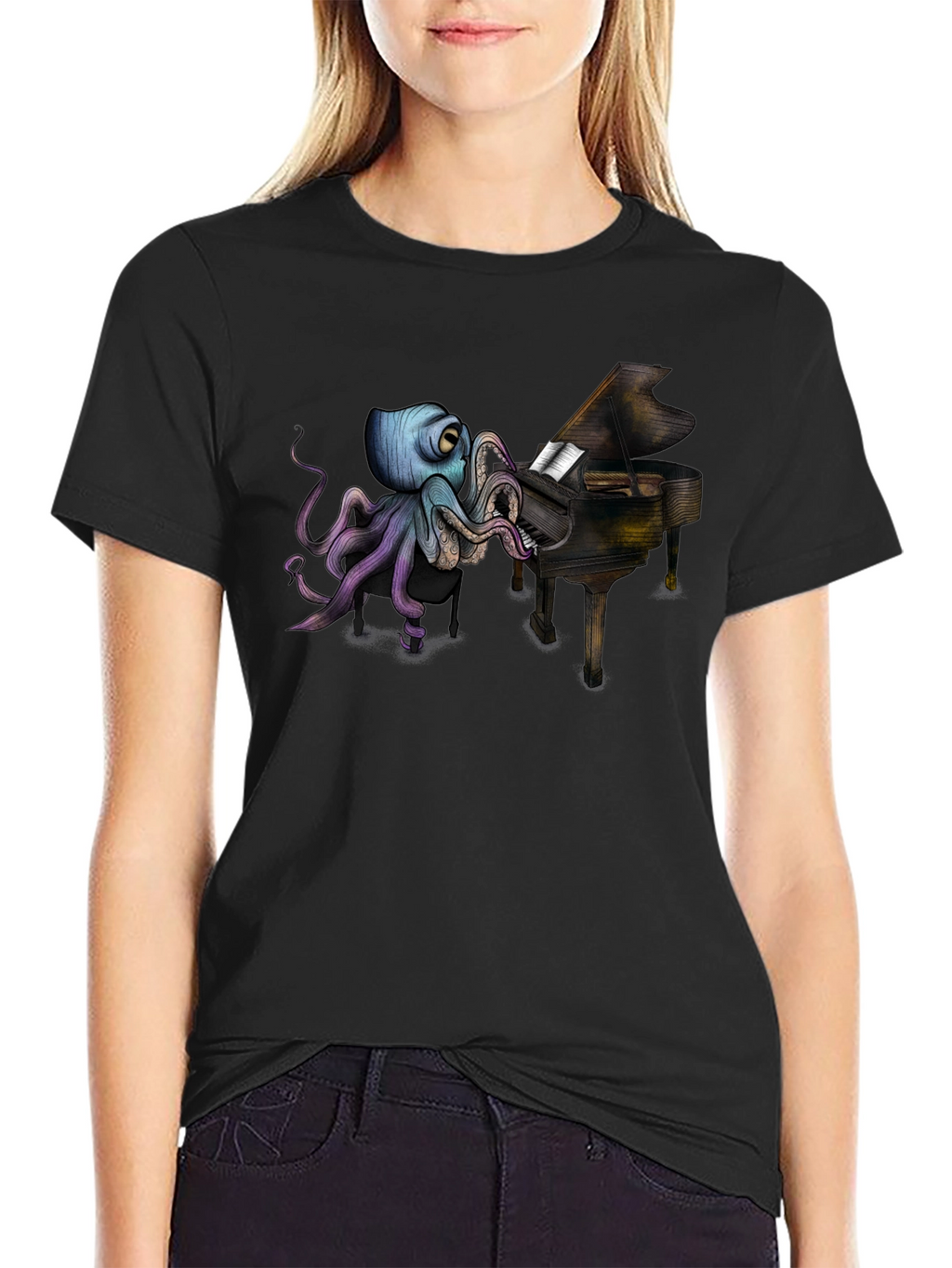 Octopus Pianist Black T-Shirt