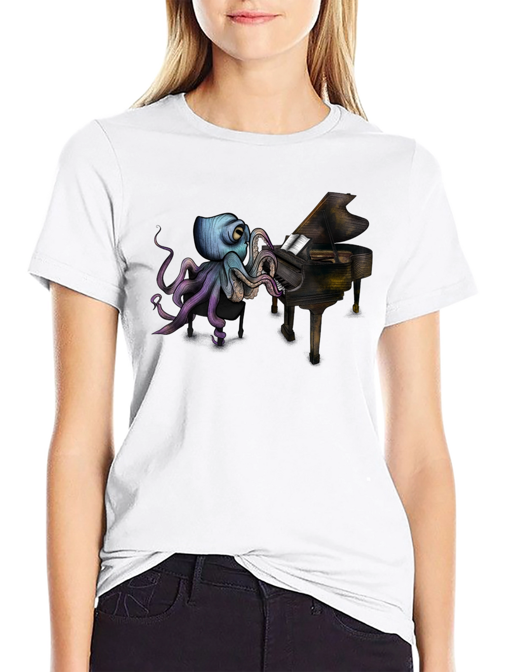 Octopus Pianist Black T-Shirt