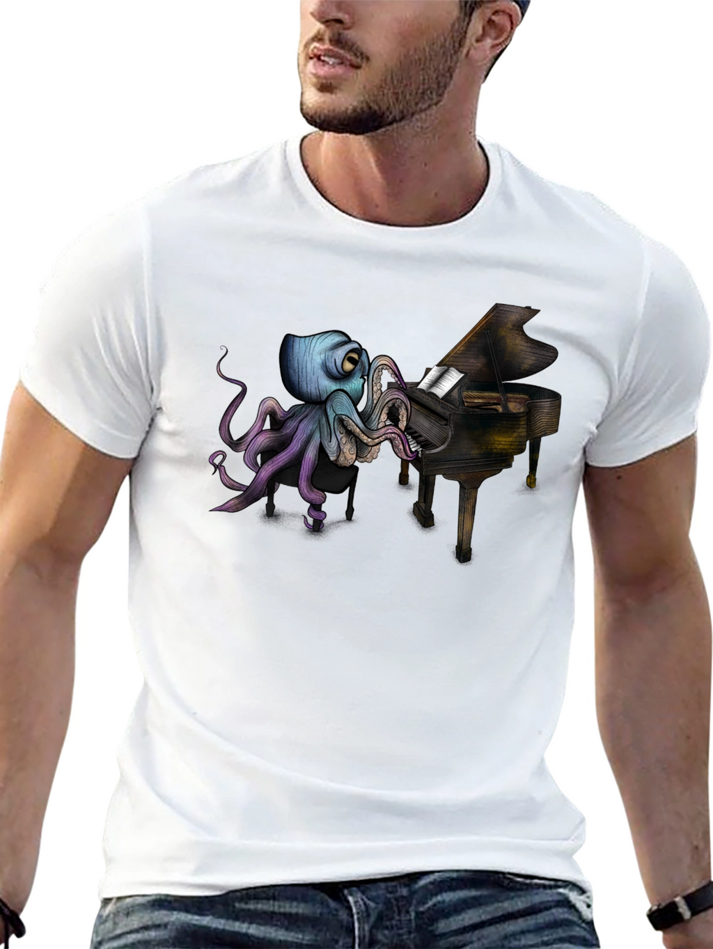 Octopus Pianist Black T-Shirt