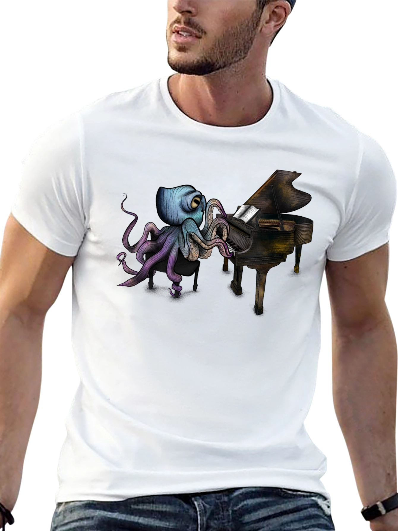 Octopus Pianist Black T-Shirt