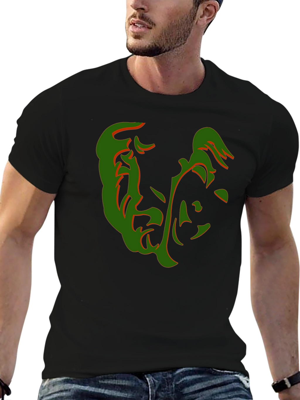 Abstract Face Graphic Tee - Stylish Black T-Shirt