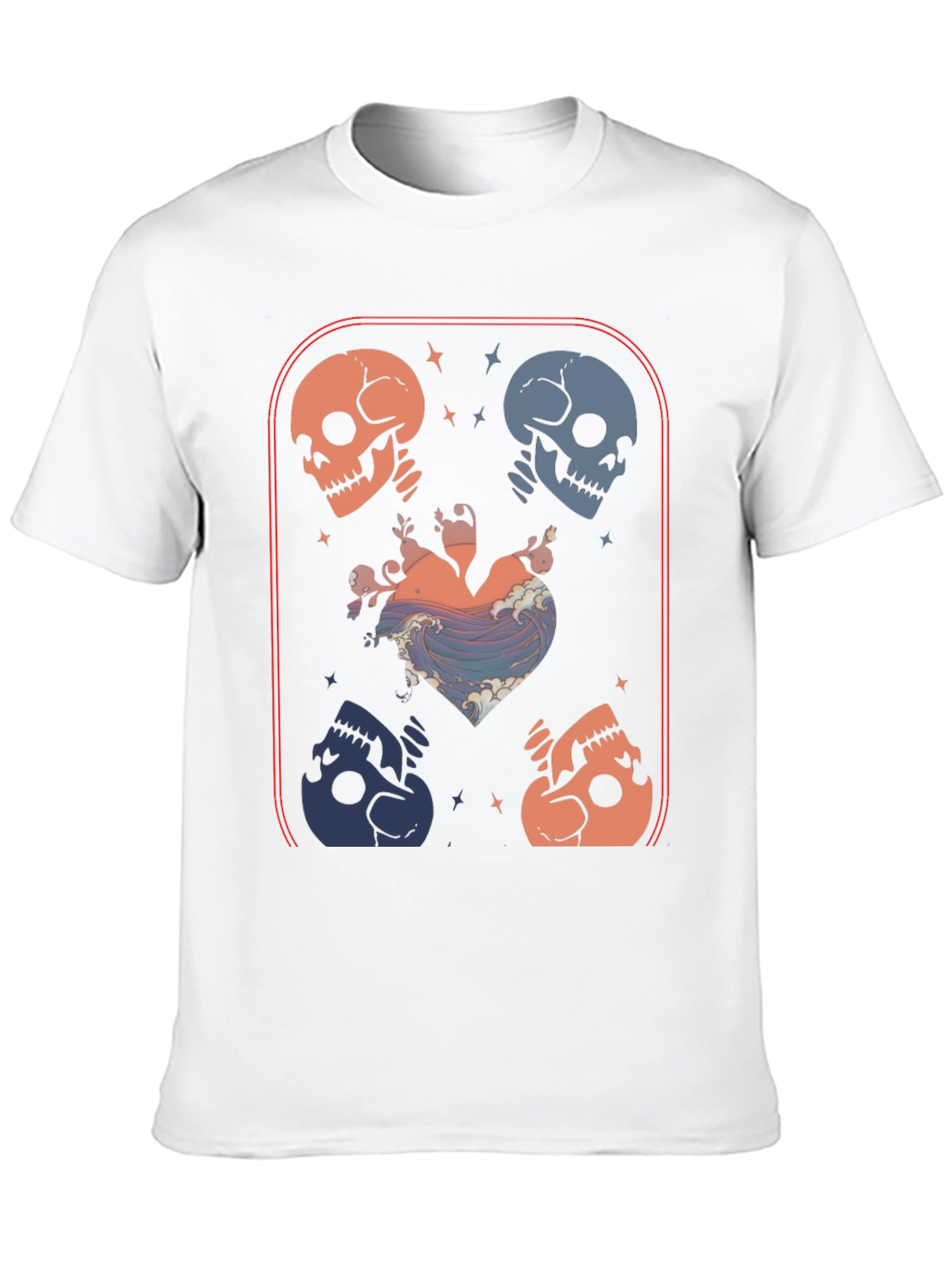 Skull Heart Wave Graphic Tee - Edgy Aesthetic