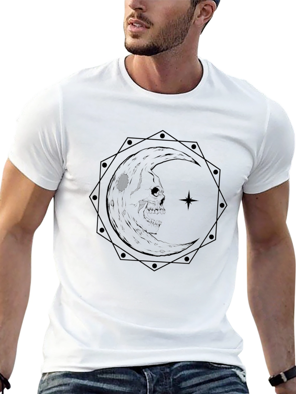 Skull Moon Graphic Tee - Gothic Style Black T-Shirt