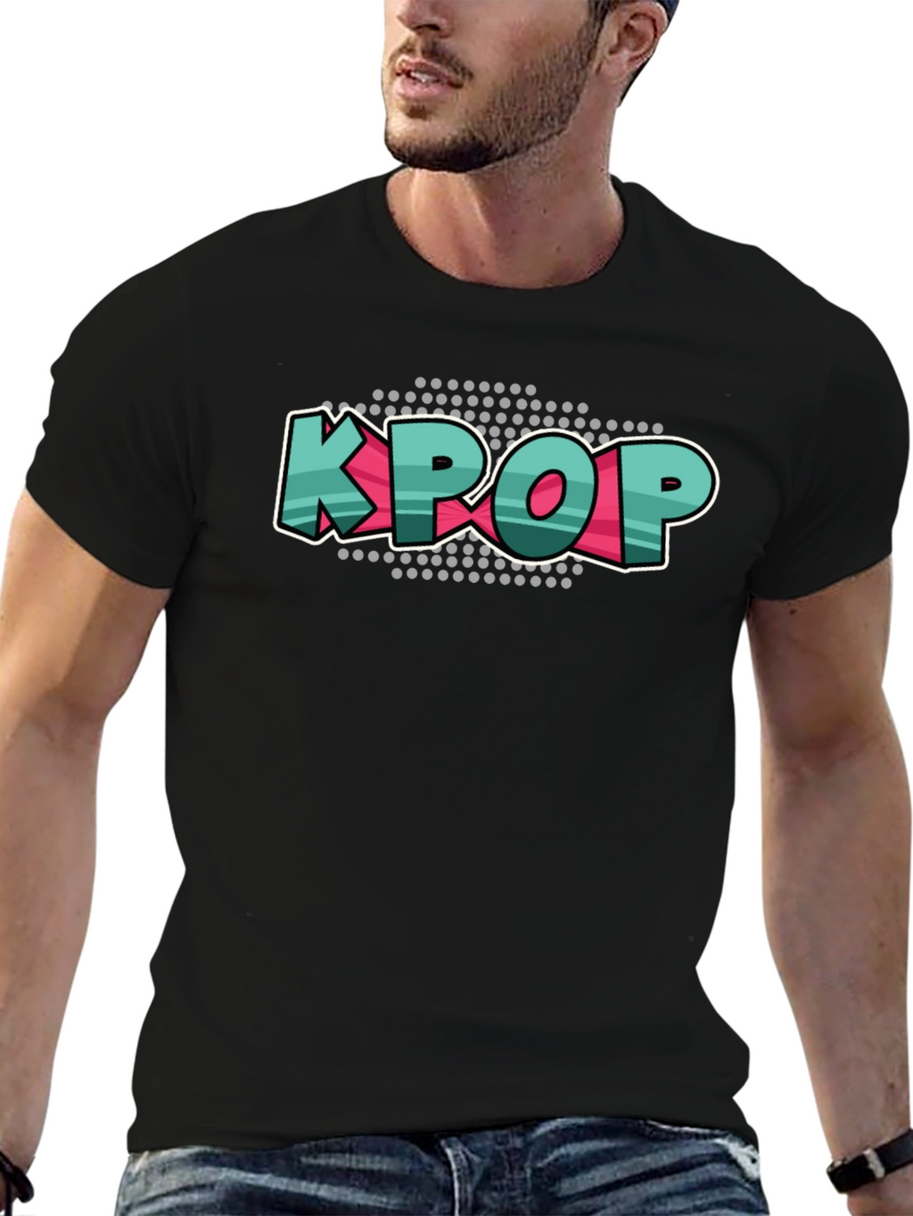 KPOP Graphic Tee - Black Cotton Crew Neck T-Shirt
