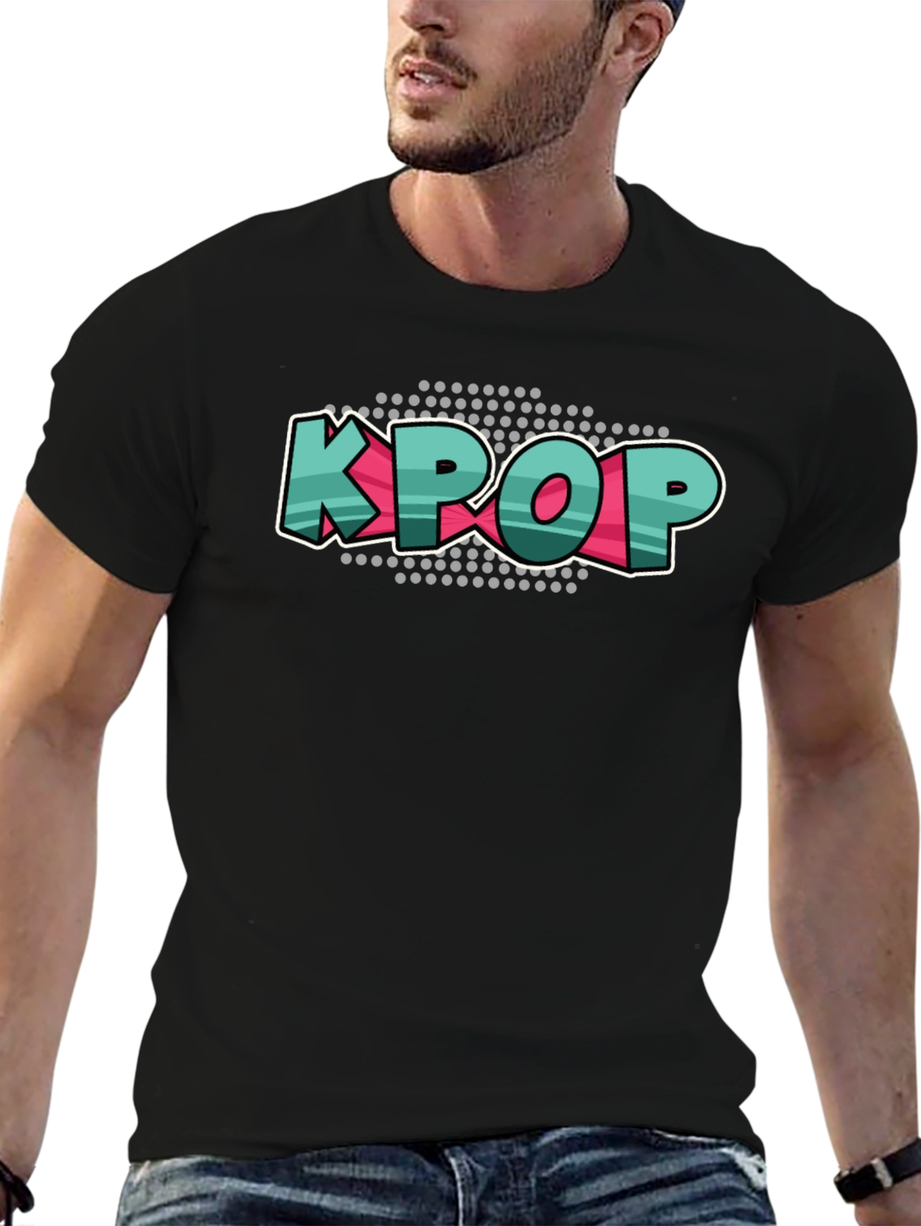 KPOP Graphic Tee - Black Cotton Crew Neck T-Shirt