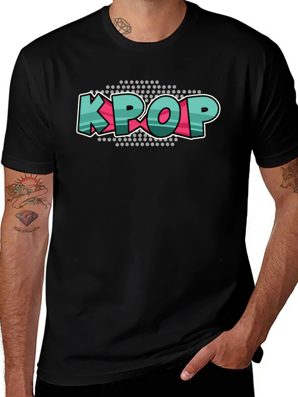 KPOP Graphic Tee - Black Cotton Crew Neck T-Shirt