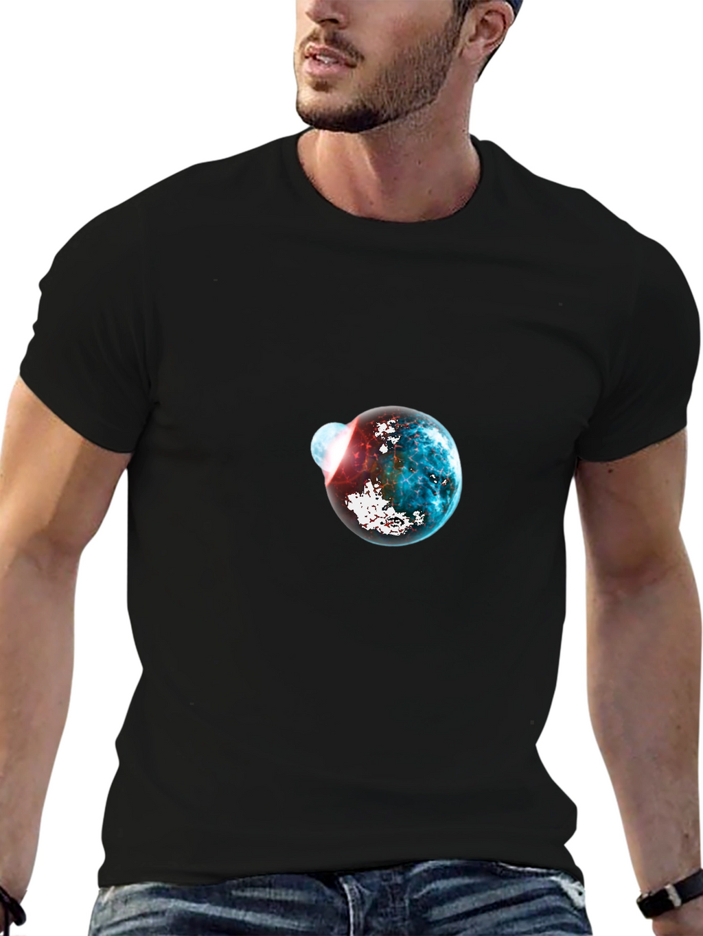 Galaxy Planet Graphic Print Mens Black T-Shirt