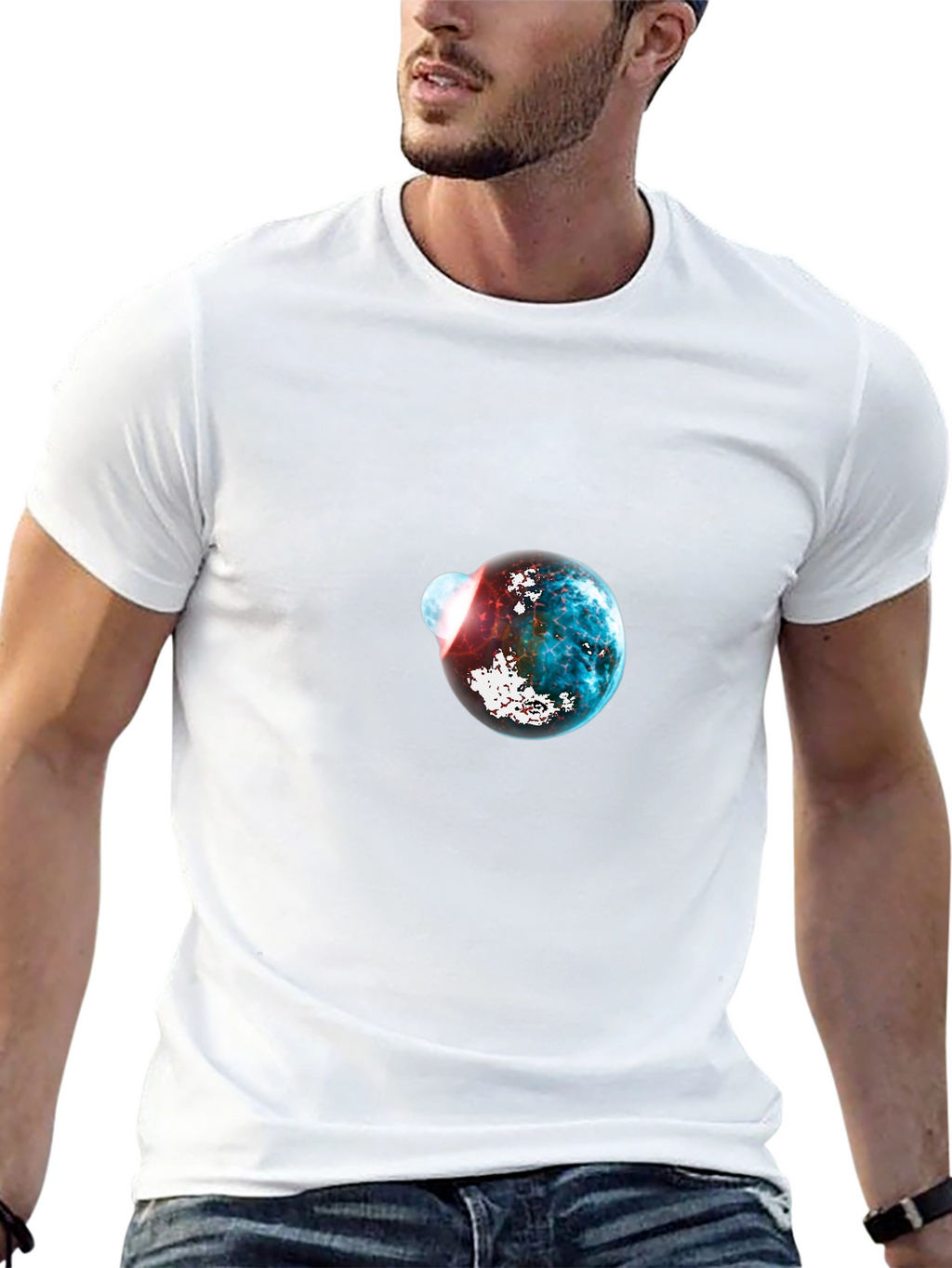 Galaxy Planet Graphic Print Mens Black T-Shirt