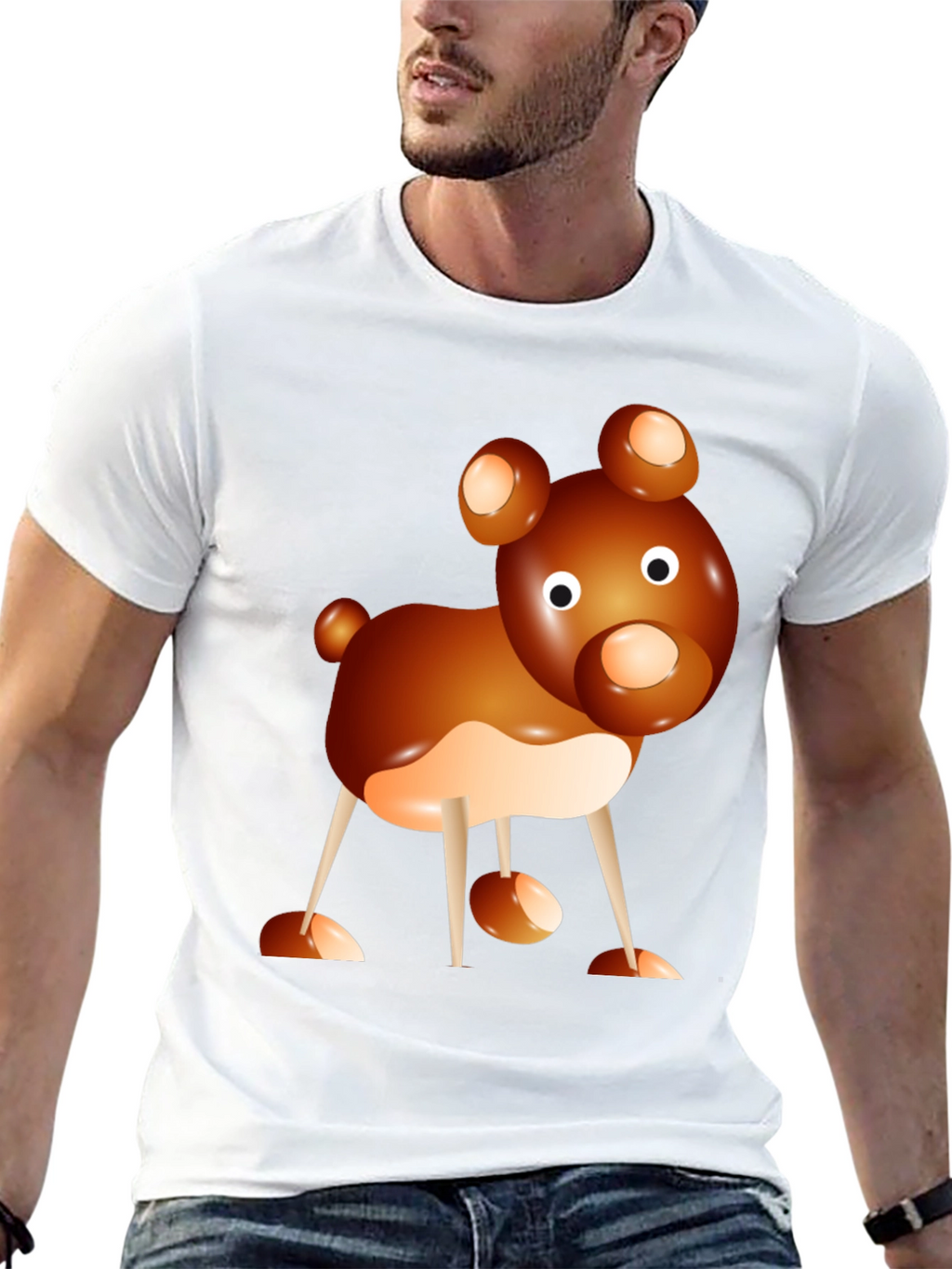 Cartoon Bear Graphic Tee - Black