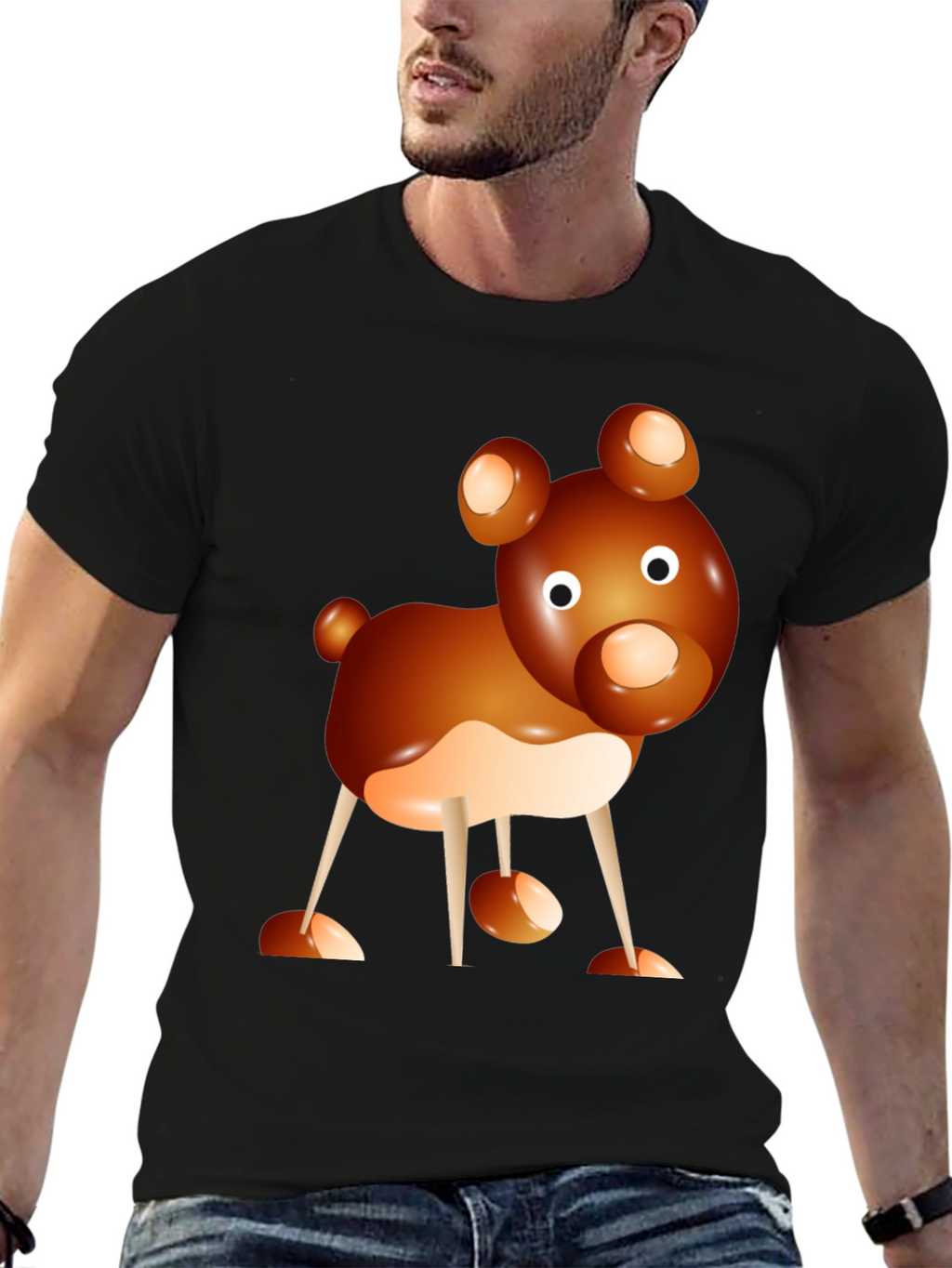 Cartoon Bear Graphic Tee - Black