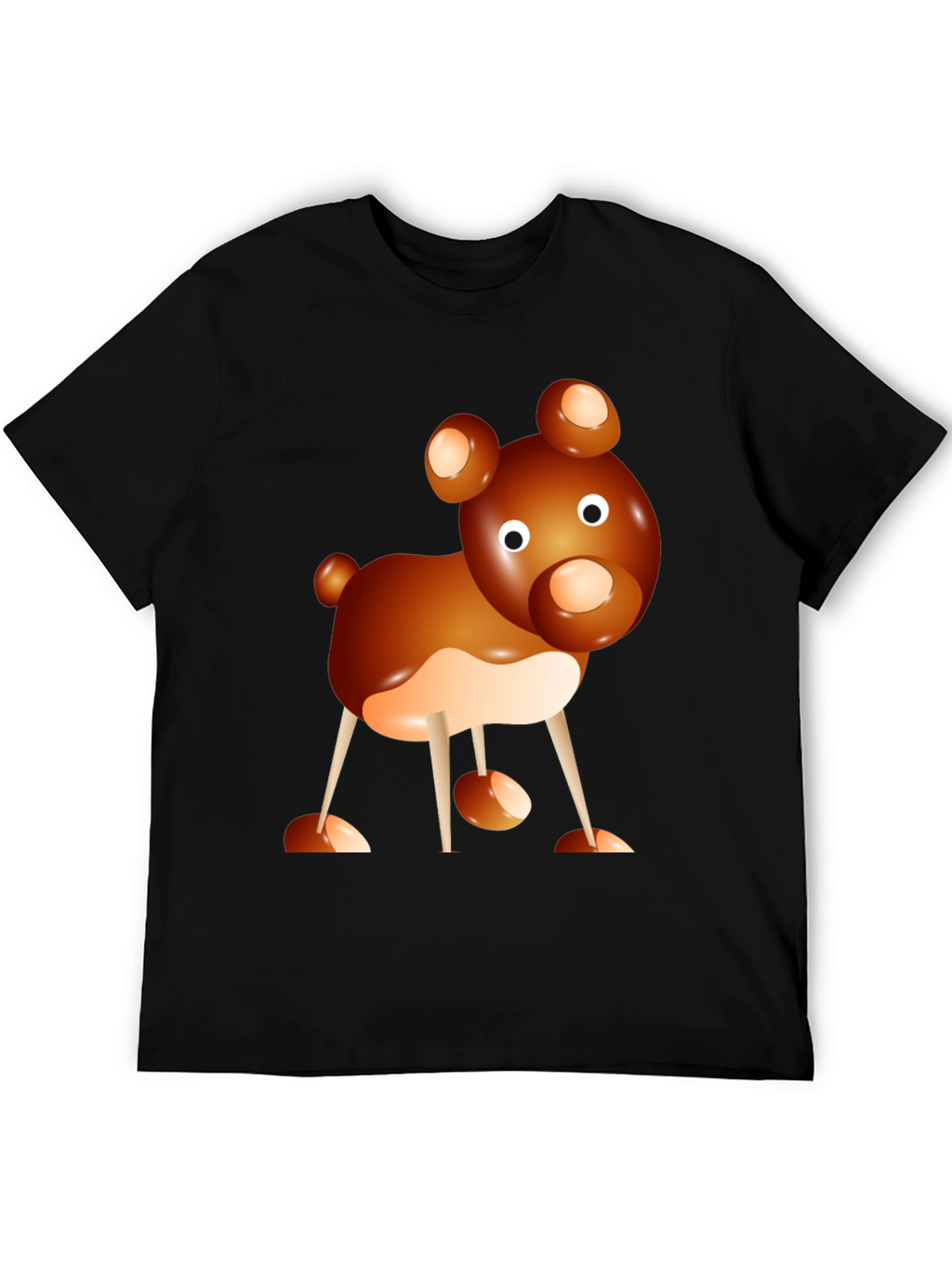 Cartoon Bear Graphic Tee - Black