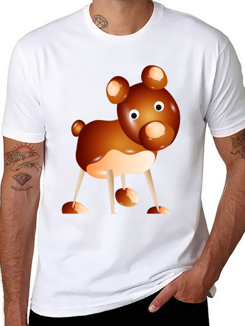 Cartoon Bear Graphic Tee - Black