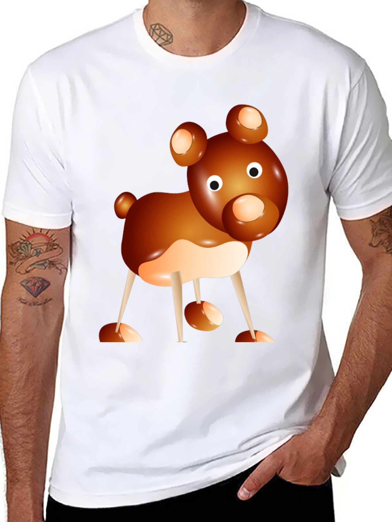 Cartoon Bear Graphic Tee - Black