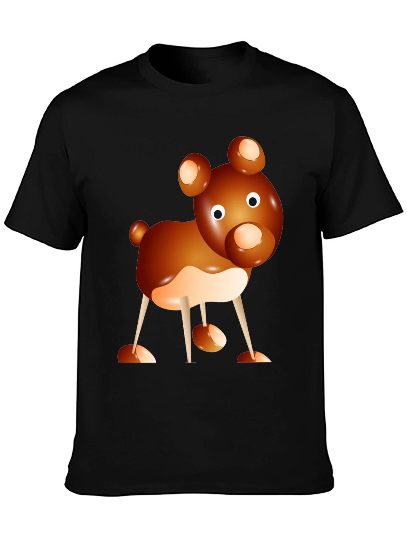 Cartoon Bear Graphic Tee - Black