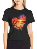 Heart Sunset Beach Graphic T-Shirt