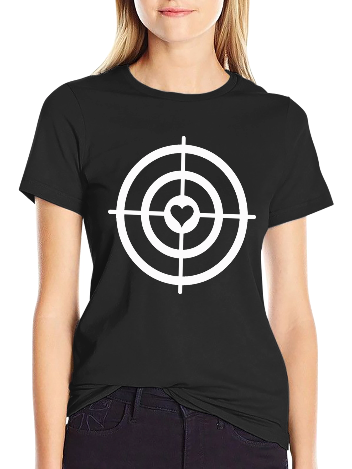 Heart Target Graphic Tee - Black Cotton Casual T-Shirt