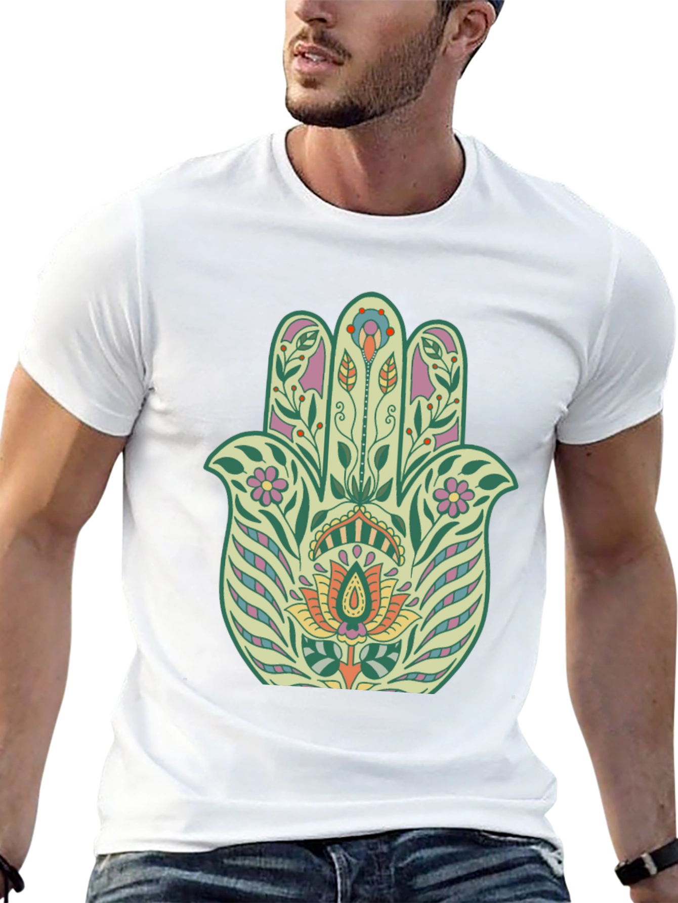 Floral Hamsa Graphic Tee - Black