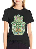 Floral Hamsa Graphic Tee - Black