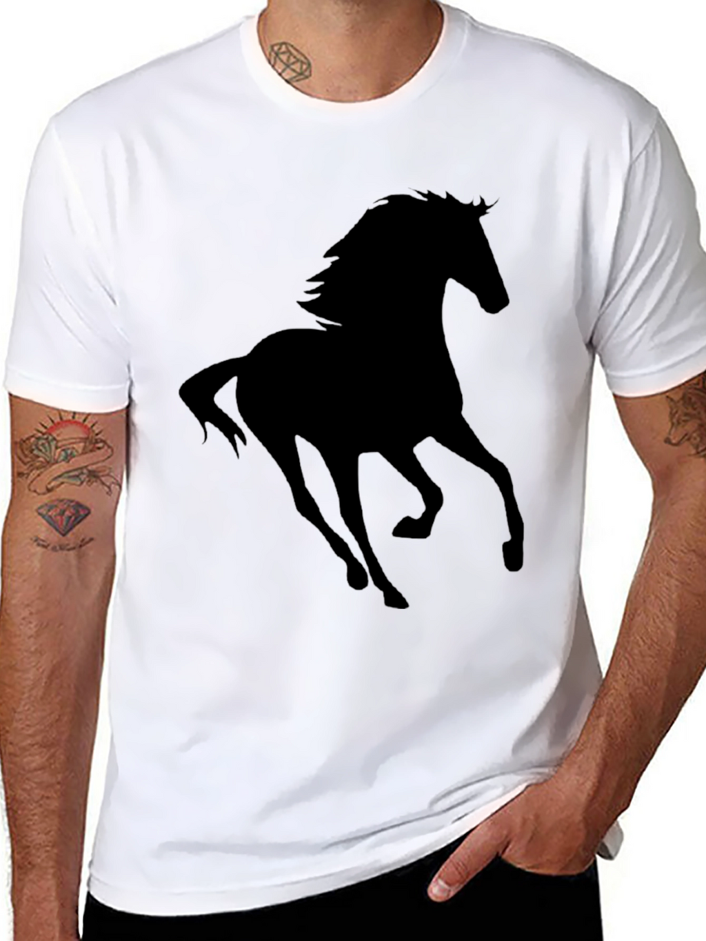 Black Horse Silhouette Graphic Tee - Casual Style