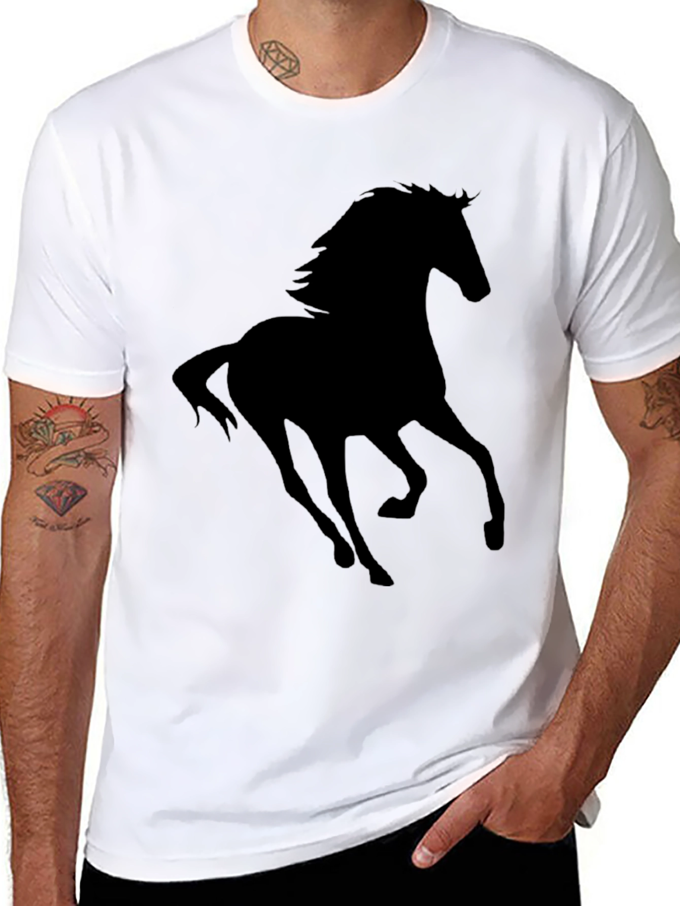 Black Horse Silhouette Graphic Tee - Casual Style