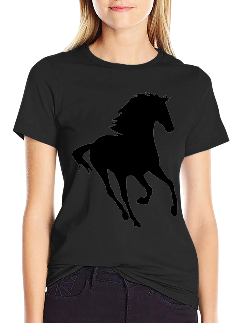 Black Horse Silhouette Graphic Tee - Casual Style
