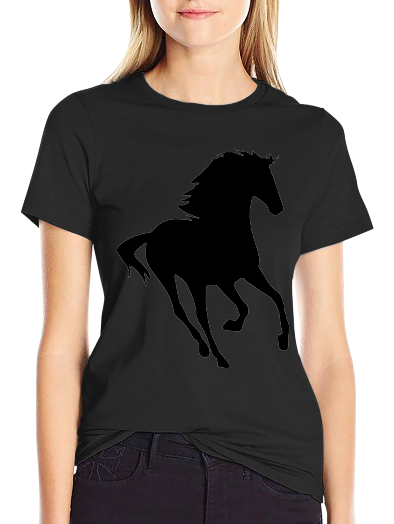 Black Horse Silhouette Graphic Tee - Casual Style