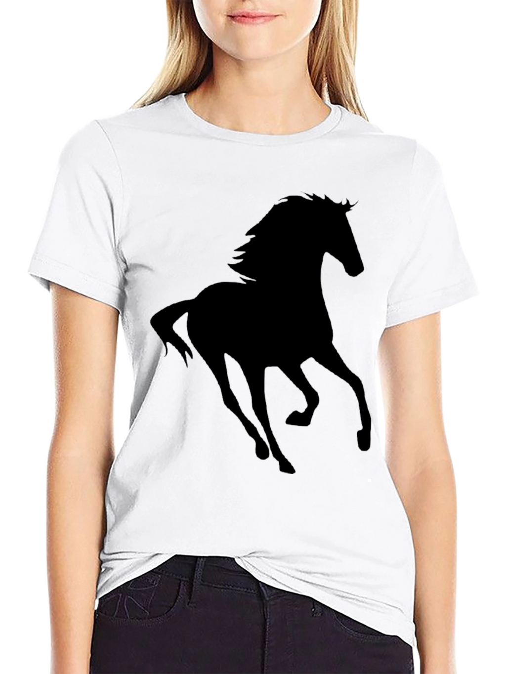 Black Horse Silhouette Graphic Tee - Casual Style