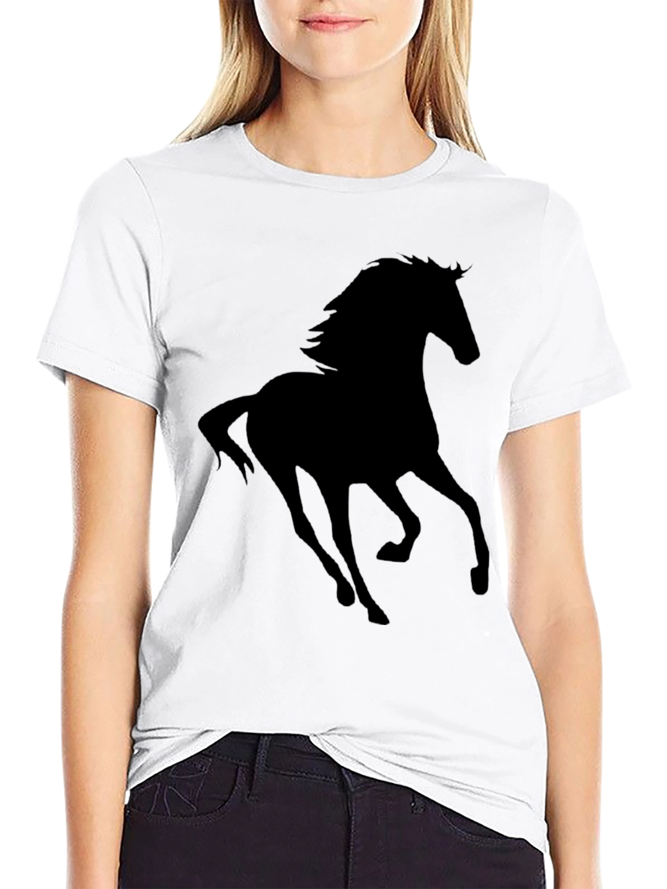Black Horse Silhouette Graphic Tee - Casual Style