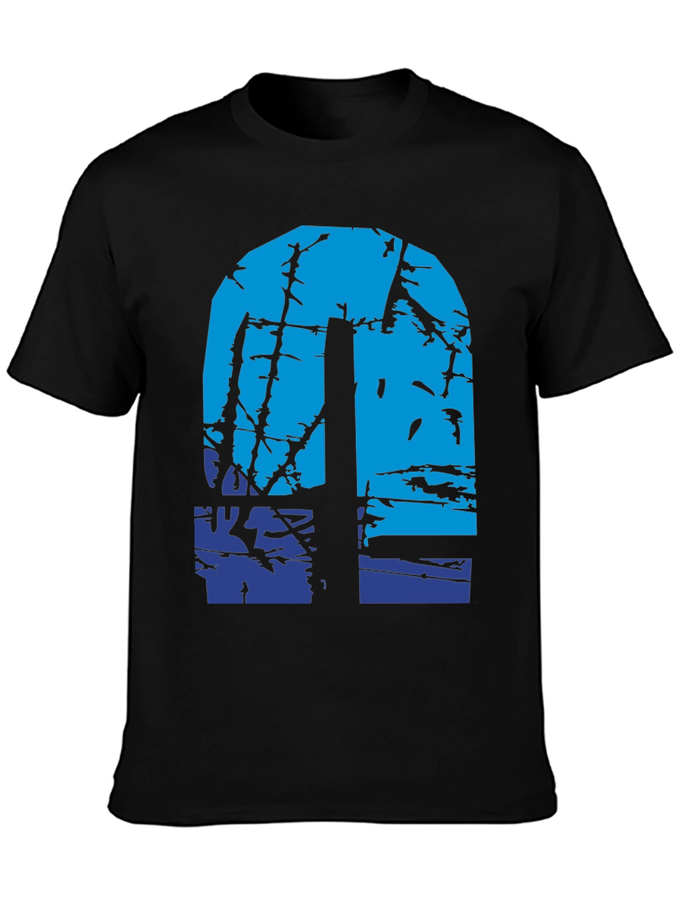 Abstract Blue Graphic Print Black T-Shirt