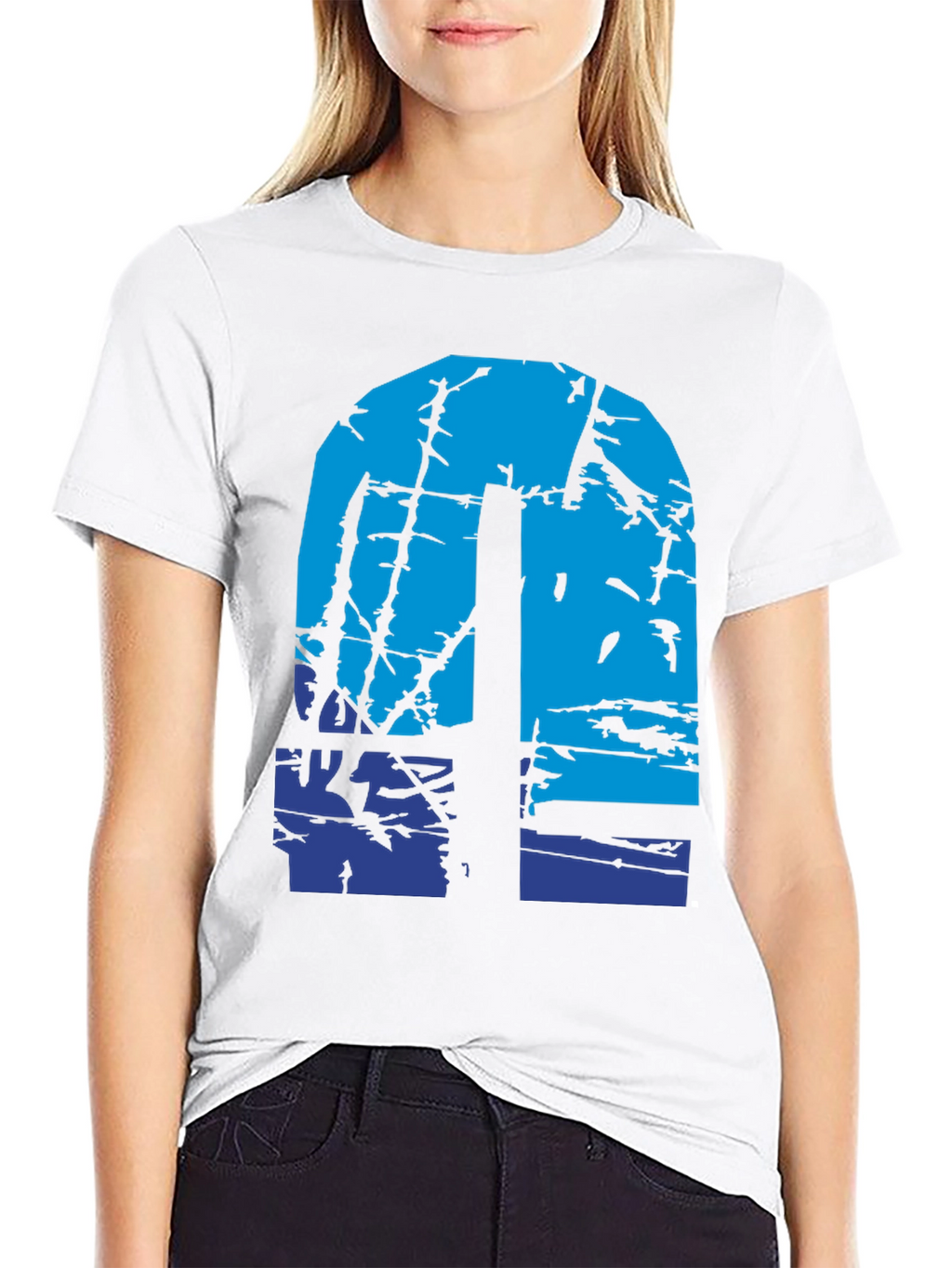 Abstract Blue Graphic Print Black T-Shirt