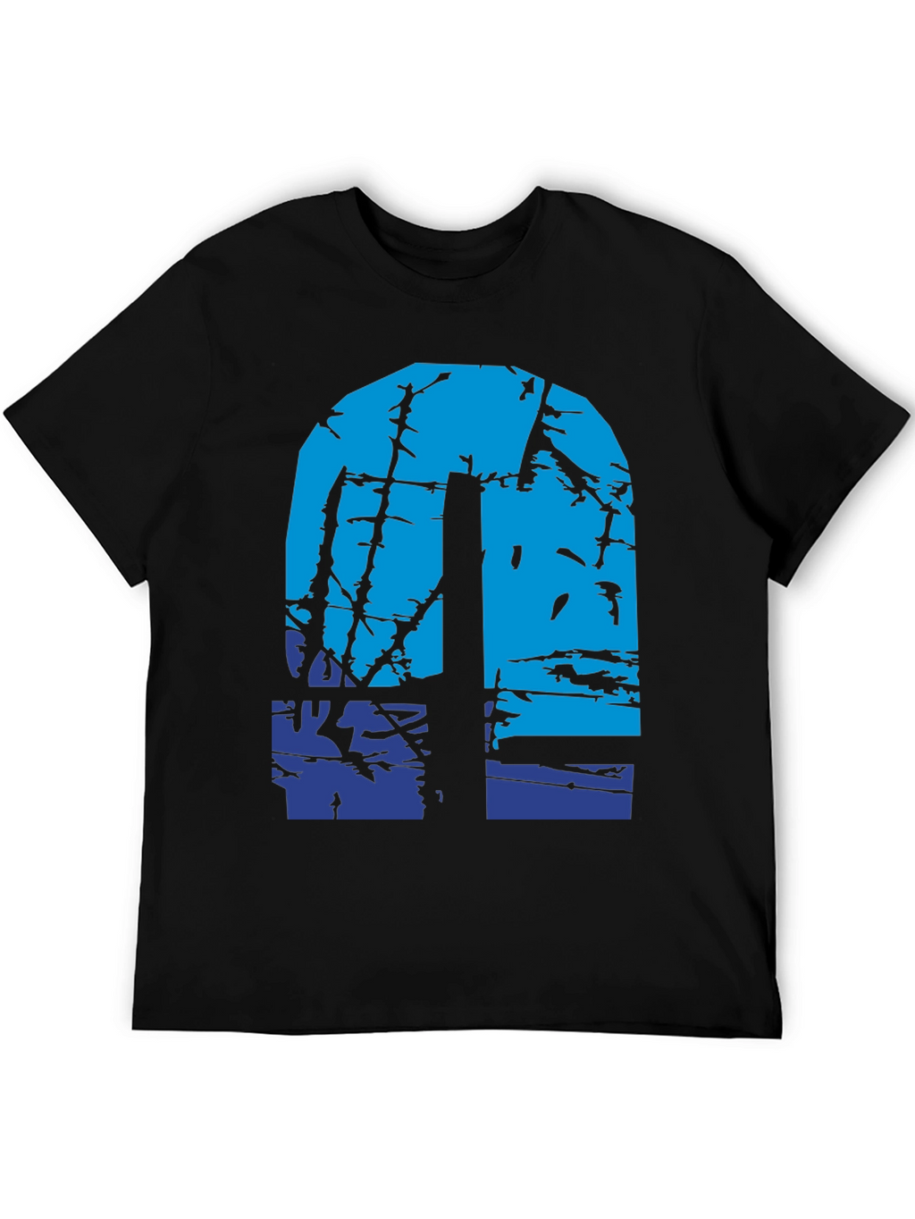 Abstract Blue Graphic Print Black T-Shirt