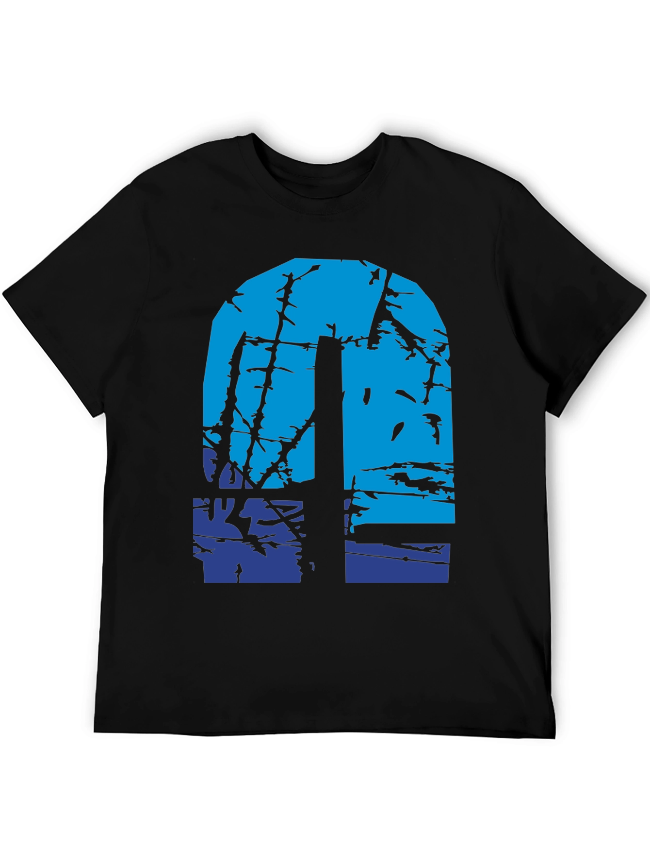 Abstract Blue Graphic Print Black T-Shirt