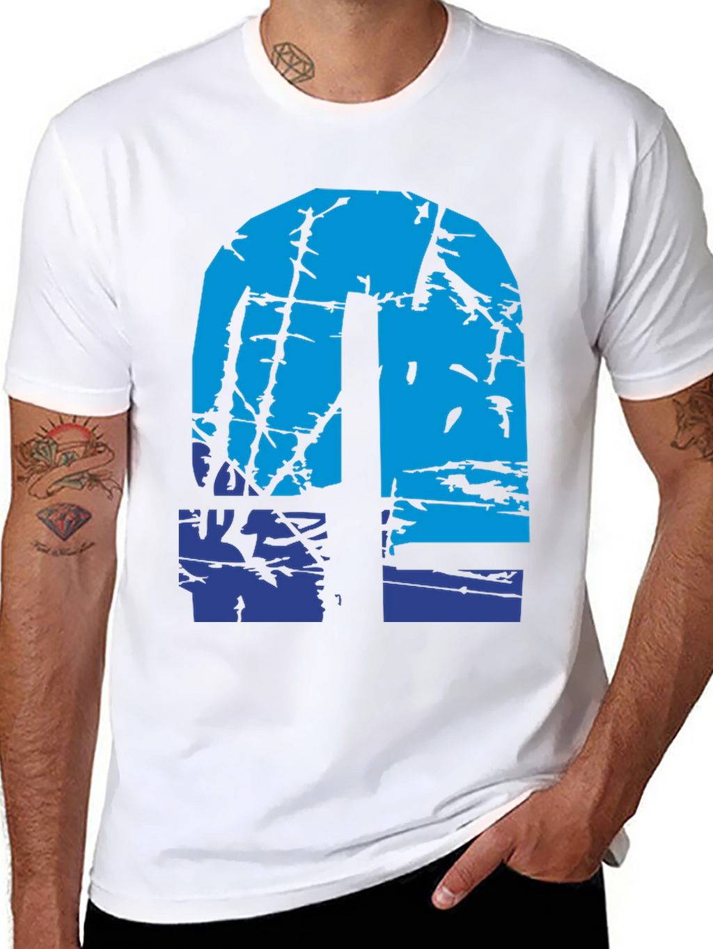 Abstract Blue Graphic Print Black T-Shirt