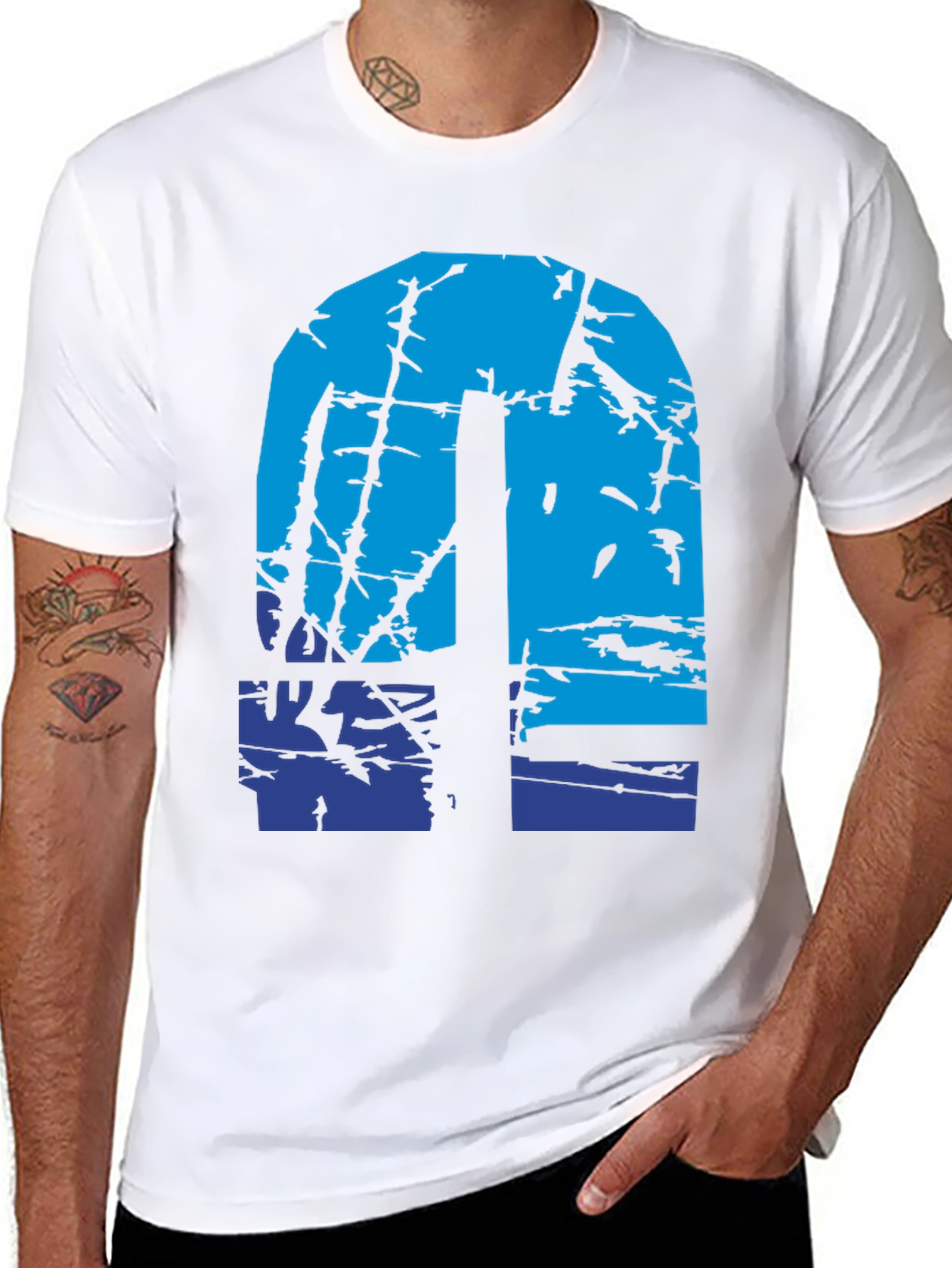 Abstract Blue Graphic Print Black T-Shirt