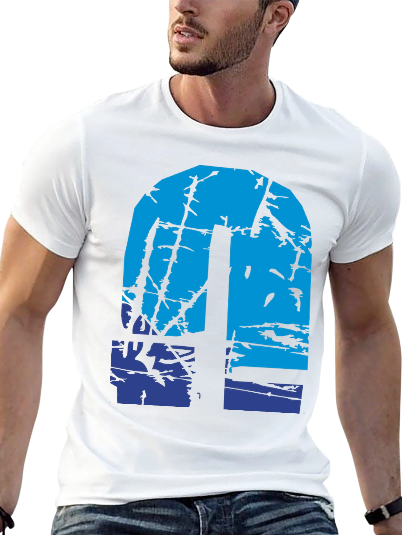 Abstract Blue Graphic Print Black T-Shirt