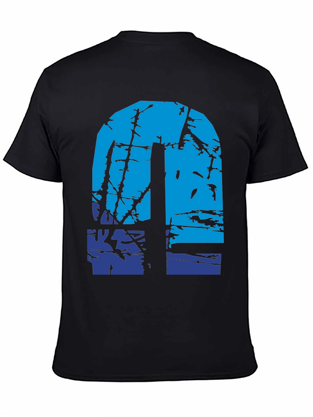 Abstract Blue Graphic Print Black T-Shirt