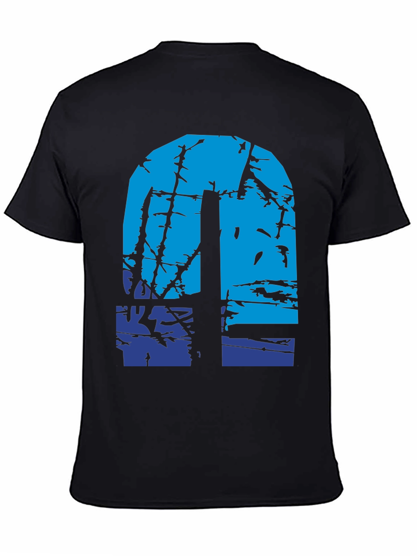 Abstract Blue Graphic Print Black T-Shirt
