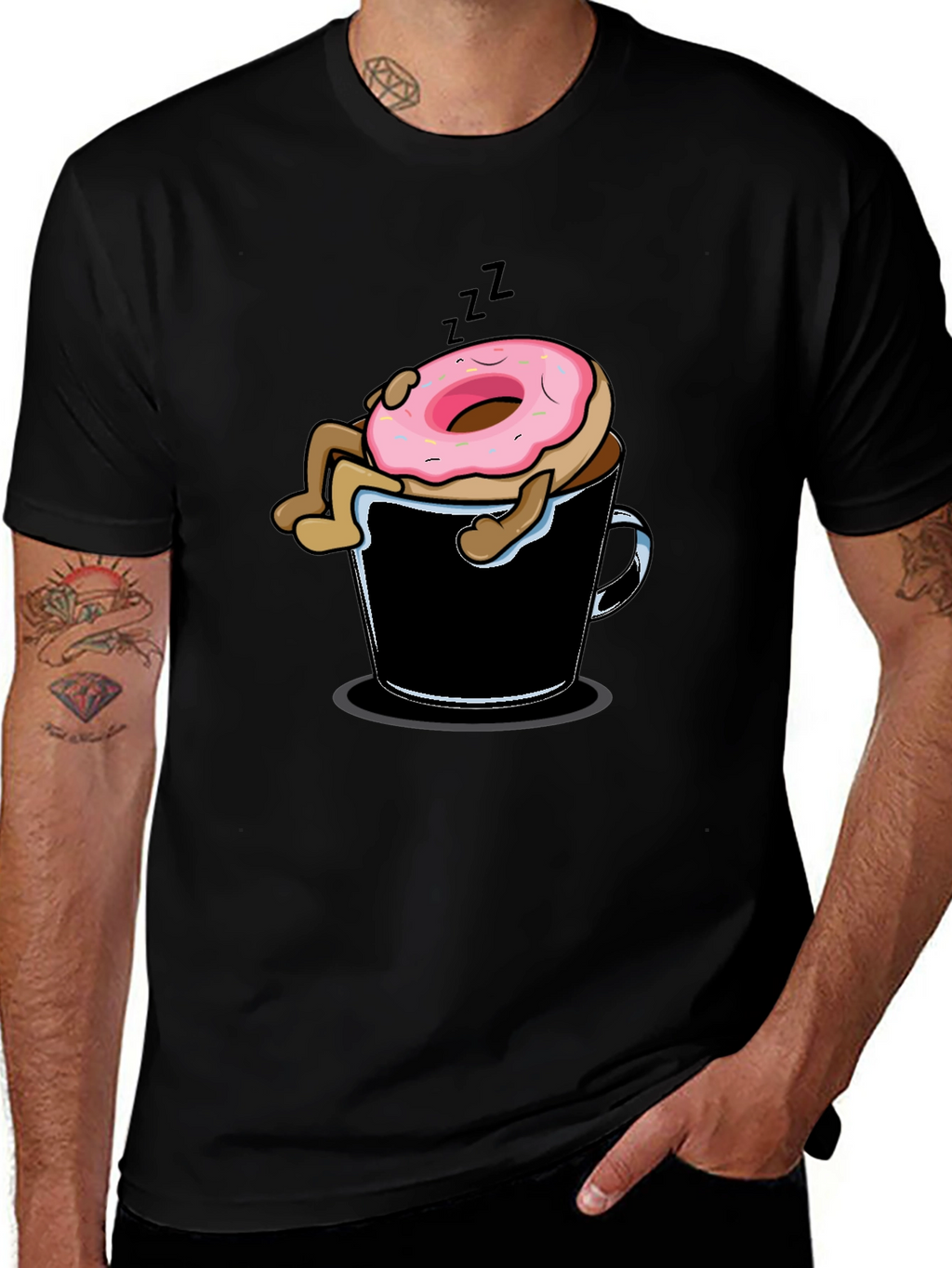 Donut Sleeping in Coffee Mug Graphic T-Shirt