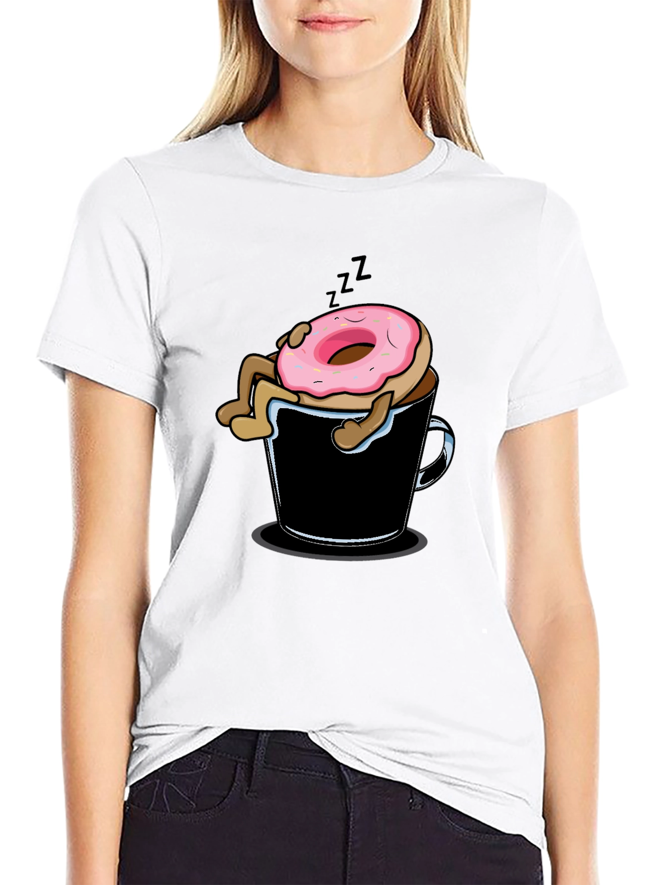 Donut Sleeping in Coffee Mug Graphic T-Shirt