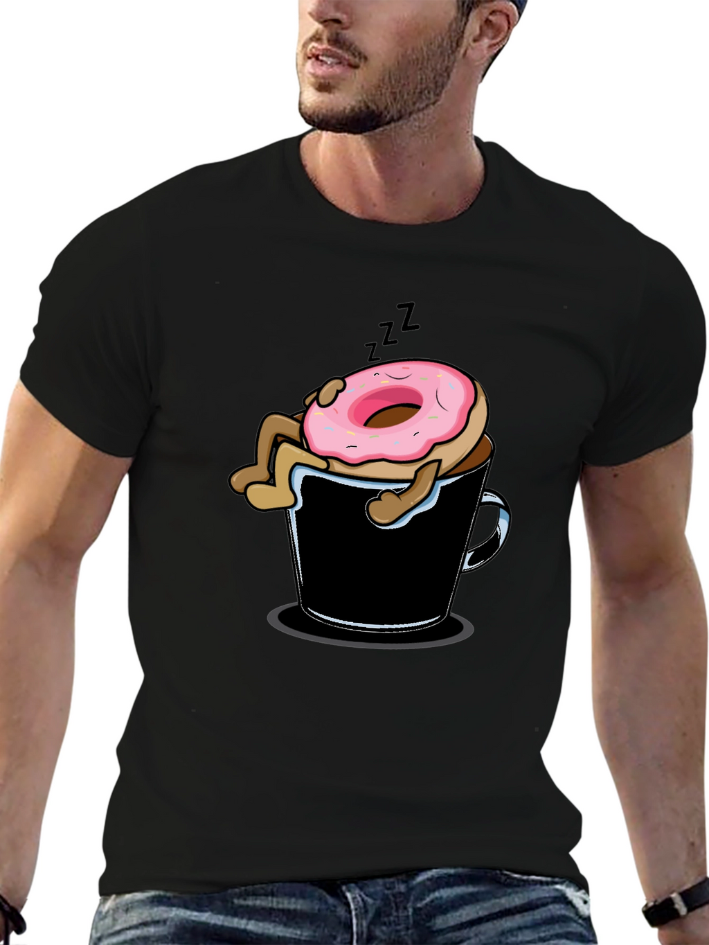 Donut Sleeping in Coffee Mug Graphic T-Shirt