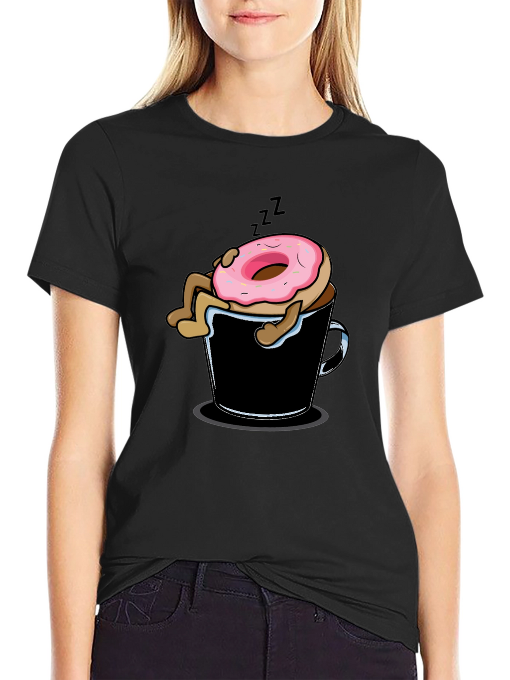Donut Sleeping in Coffee Mug Graphic T-Shirt