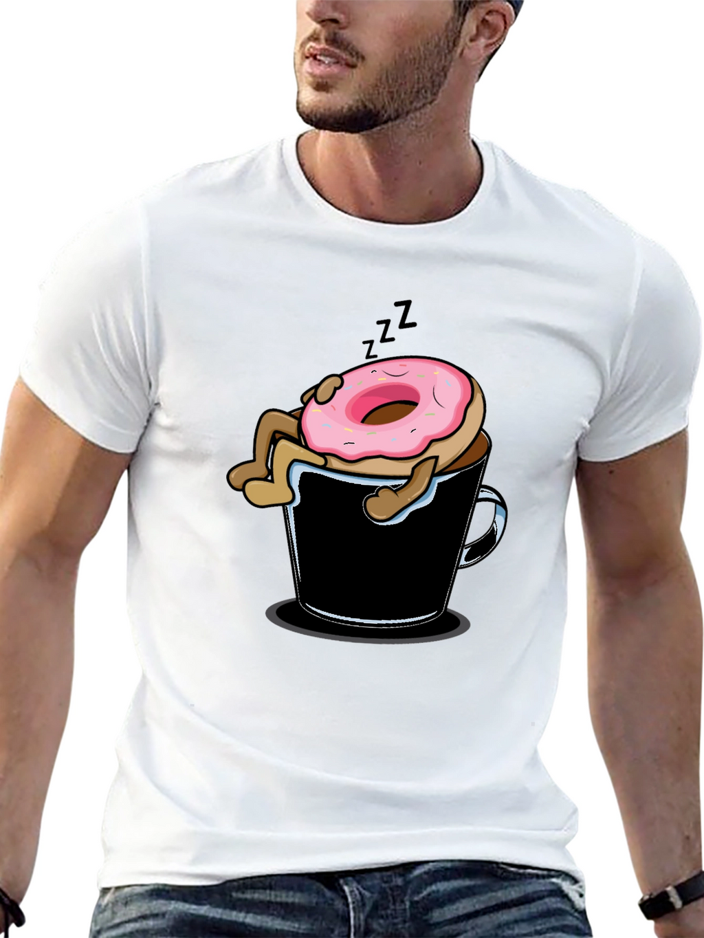 Donut Sleeping in Coffee Mug Graphic T-Shirt