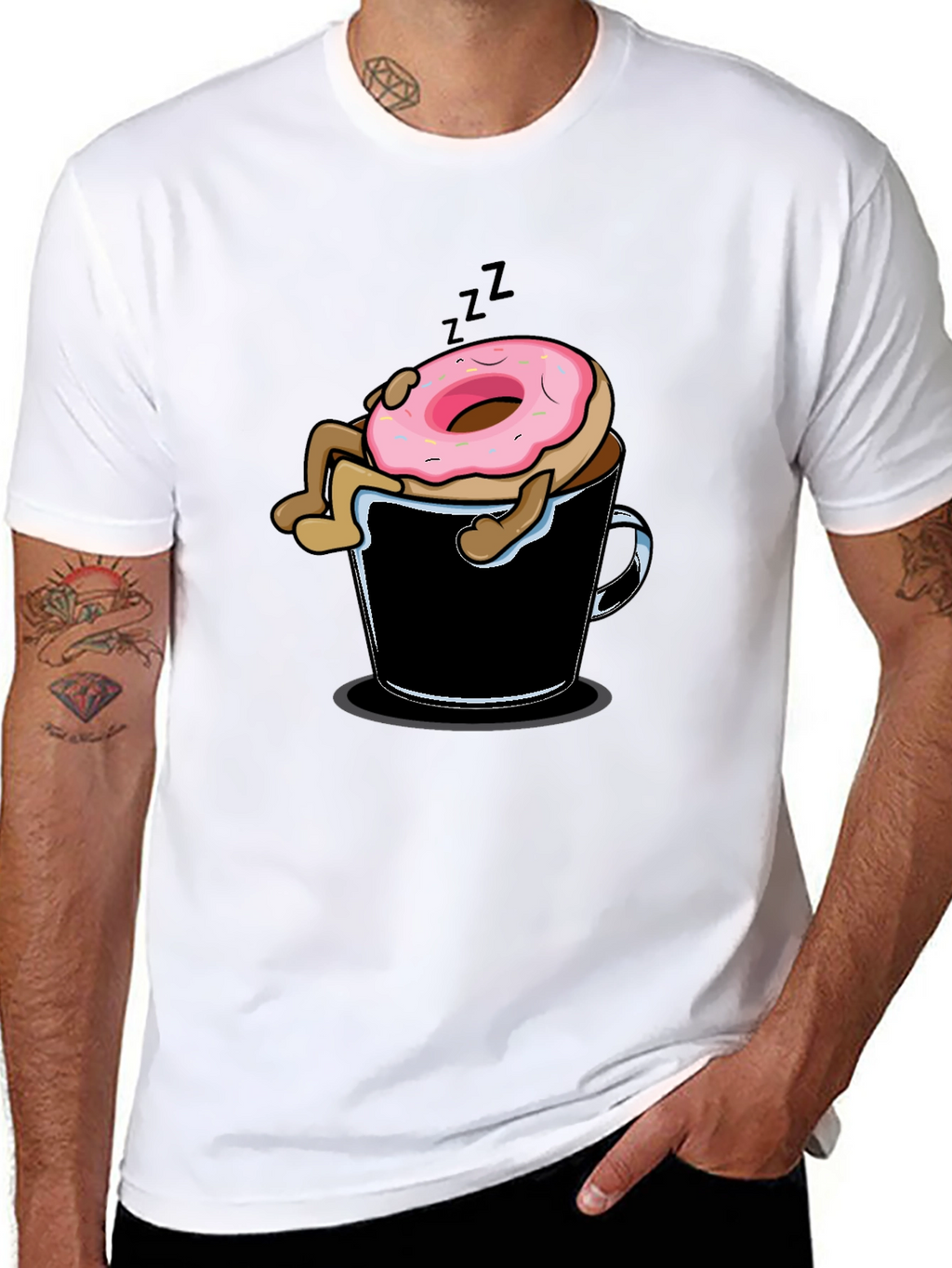 Donut Sleeping in Coffee Mug Graphic T-Shirt