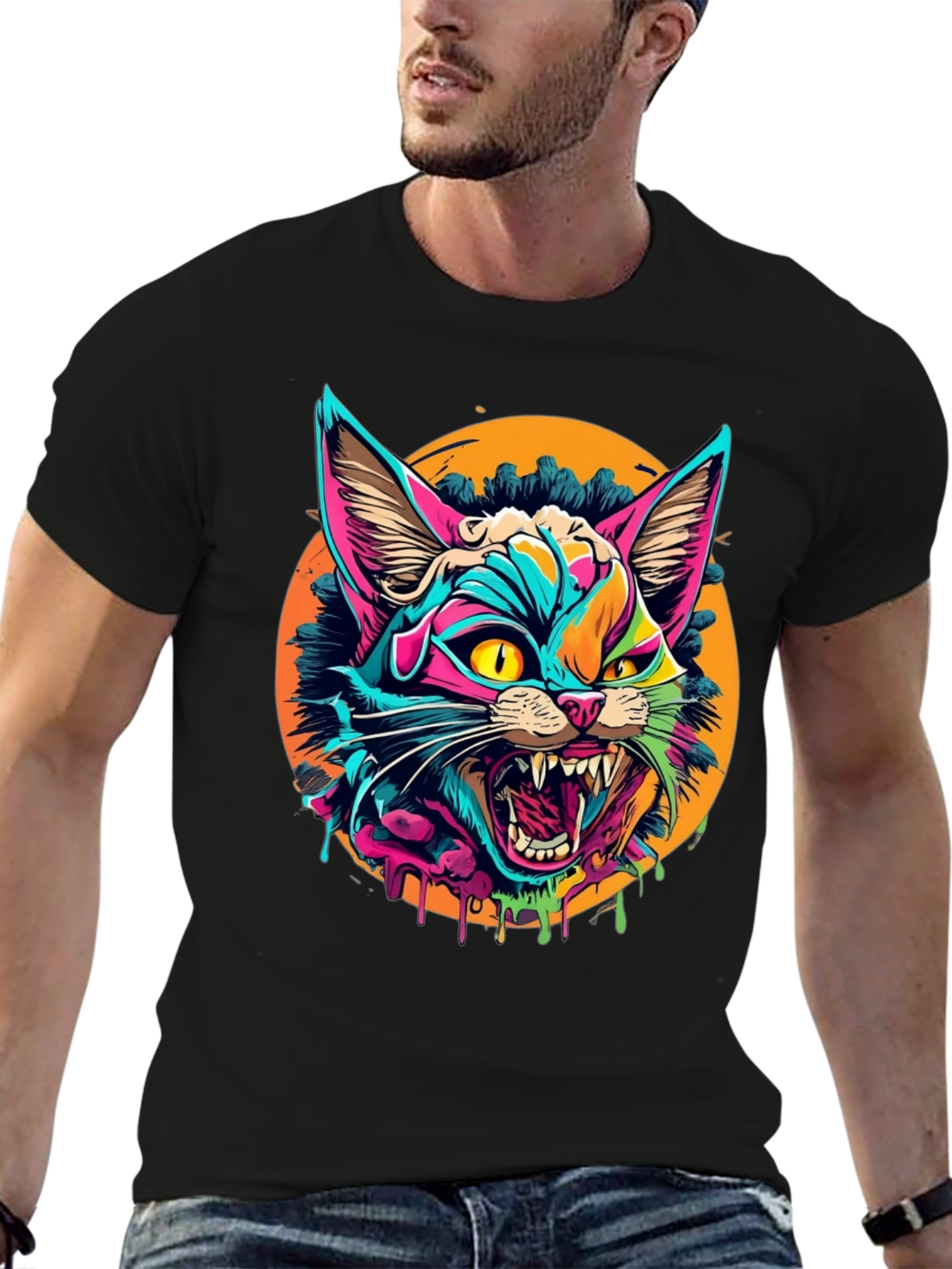 Vibrant Cat Graphic T-Shirt