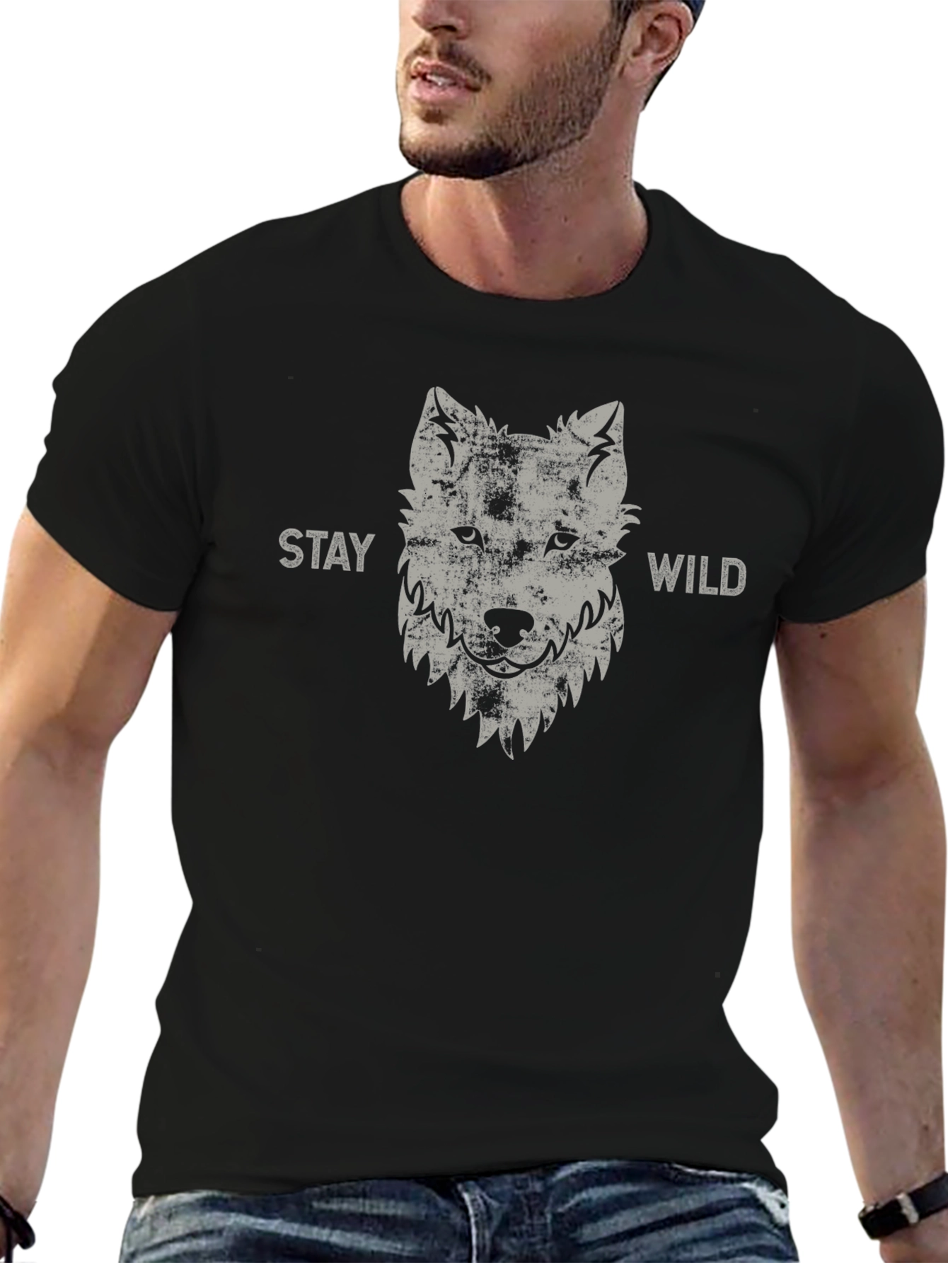 Stay Wild Wolf Graphic Tee - Black